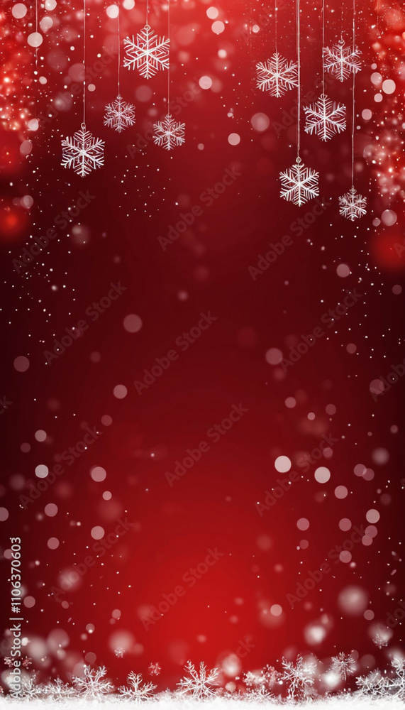Bright Red Christmas Setting with Snow and Magical Bokeh Bright Red Christmas Setting with Snow and Magical Bokeh