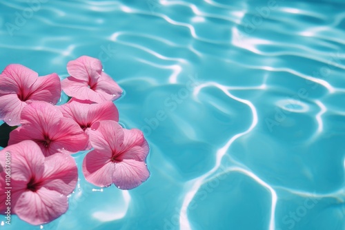 A bouquet of pink flowers floating on the surface of a pool photo