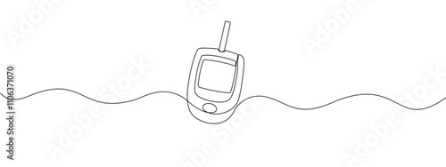Continuous single line drawing of a glucometer for monitoring blood sugar .  Minimal editable vector drawing of a single line of medical equipment for diabetes treatment. World Diabetes Day