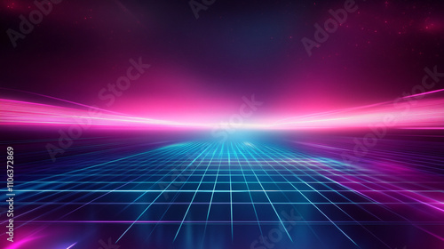 Futuristic Grid Horizon Neon Pink Blue Digital Landscape Background