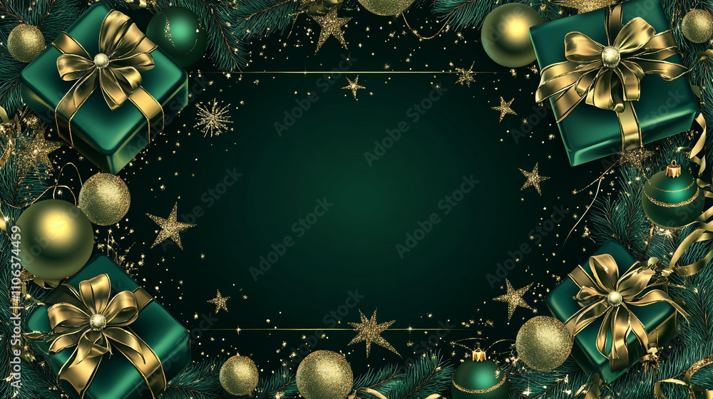 Emerald Gold Christmas Gift Festive Background Emerald Gold Christmas Gift Festive Background