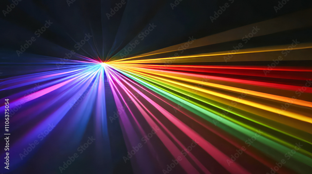 Vibrant spectrum of colorful light rays in dark background Vibrant spectrum of colorful light rays in dark background