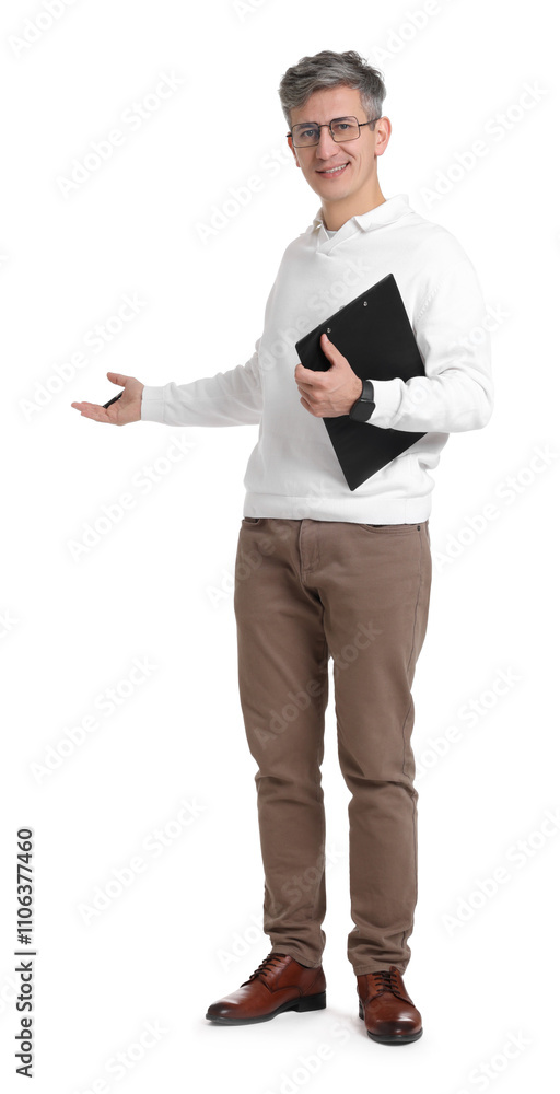 Portrait of professional psychologist with clipboard on white background Portrait of professional psychologist with clipboard on white background