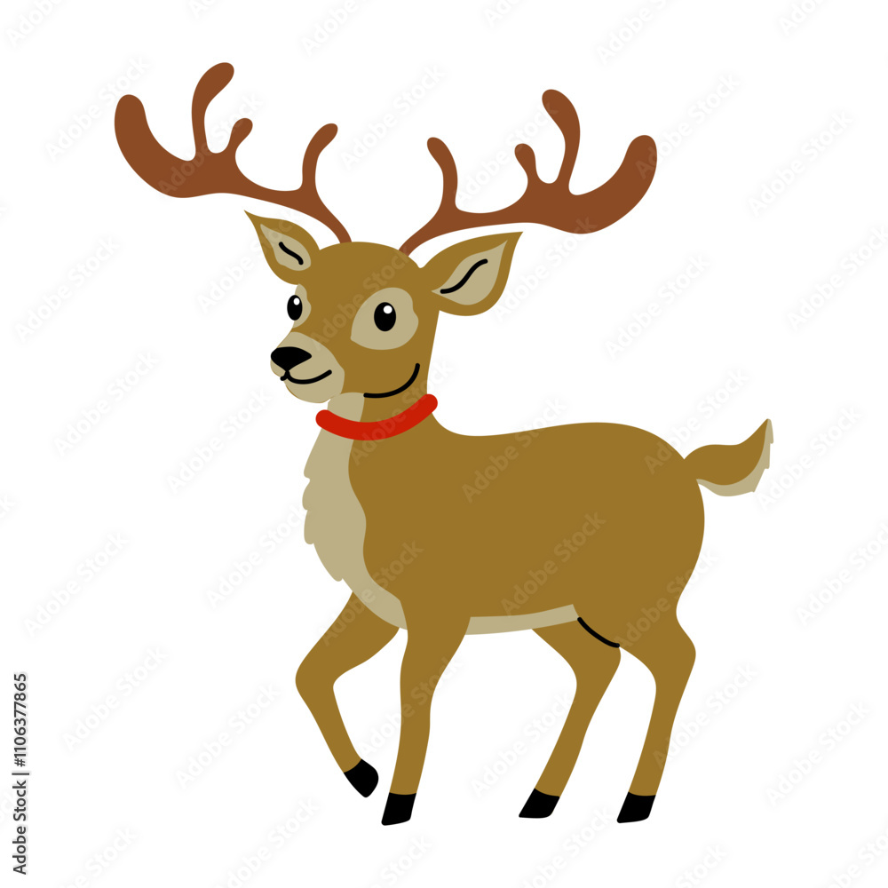 Fototapeta premium Cute cartoon reindeer with antlers walking in a playful manner