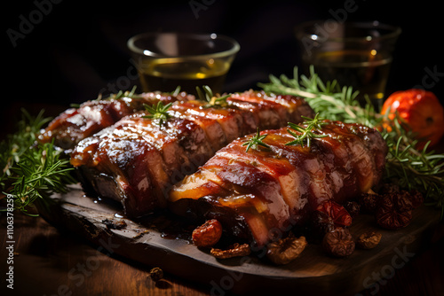 Succulent Glazed Barbecue Ribs with Rosemary and Roasted Vegetables