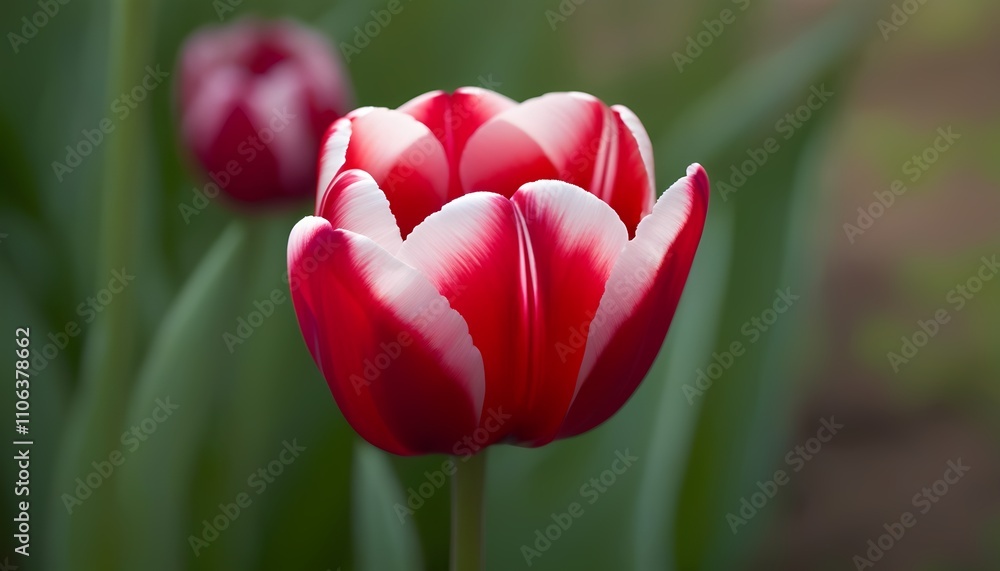 Fototapeta premium Bright Red Tulip Standing Tall in a Spring Garden