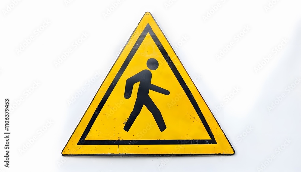 Yellow Triangle with a Black Pedestrian Symbol on White Background Yellow Triangle with a Black Pedestrian Symbol on White Background