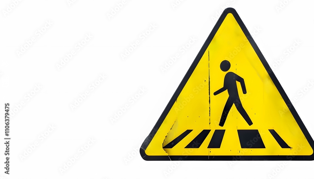 Yellow Triangle with a Black Pedestrian Symbol on White Background Yellow Triangle with a Black Pedestrian Symbol on White Background