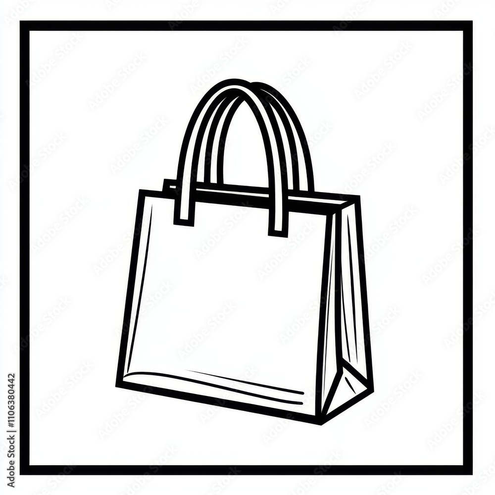 A shopping bag icon with double black outlines on a white background A shopping bag icon with double black outlines on a white background