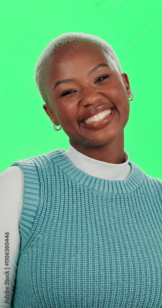 Woman, face and laughing with green screen on studio background for teeth whitening, dental care and funny joke. Black person, portrait and happy for mouth treatment with humor, hygiene and excited Woman, face and laughing with green screen on studio background for teeth whitening, dental care and funny joke. Black person, portrait and happy for mouth treatment with humor, hygiene and excited