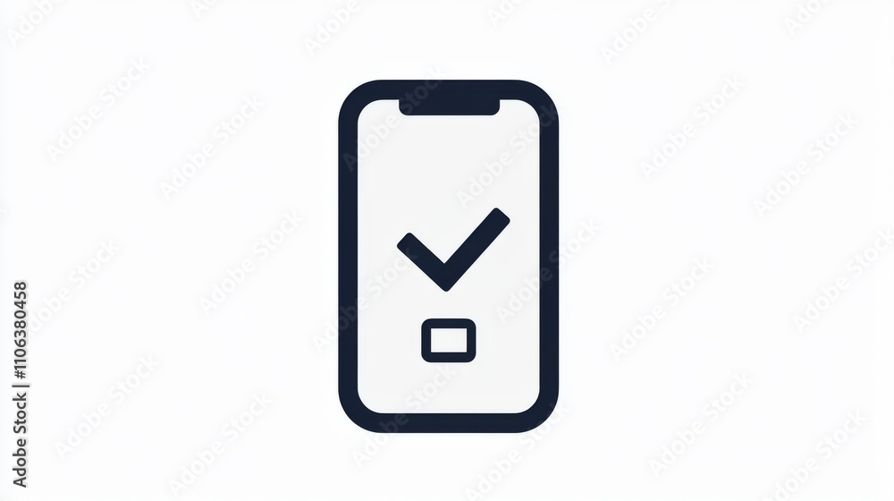 A smartphone icon with a checkmark on a white background A smartphone icon with a checkmark on a white background