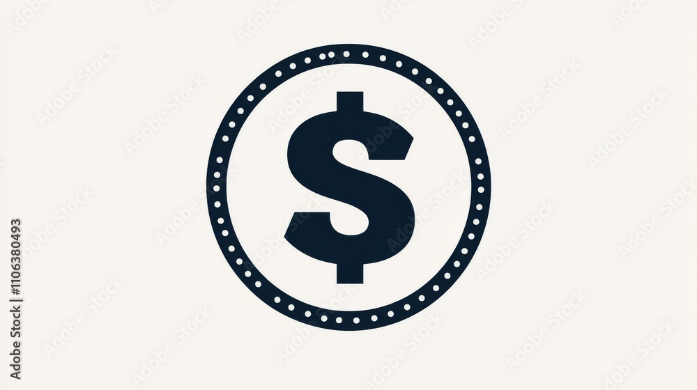 A bold dollar sign icon inside a circular frame on a beige background A bold dollar sign icon inside a circular frame on a beige background