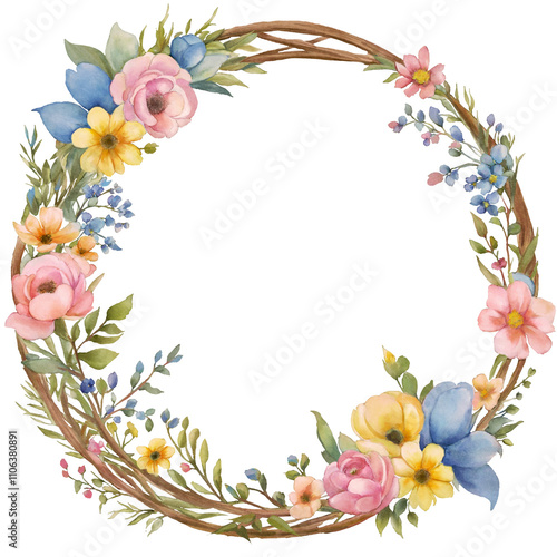 Wallpaper Mural Watercolor wreath flower easter Torontodigital.ca