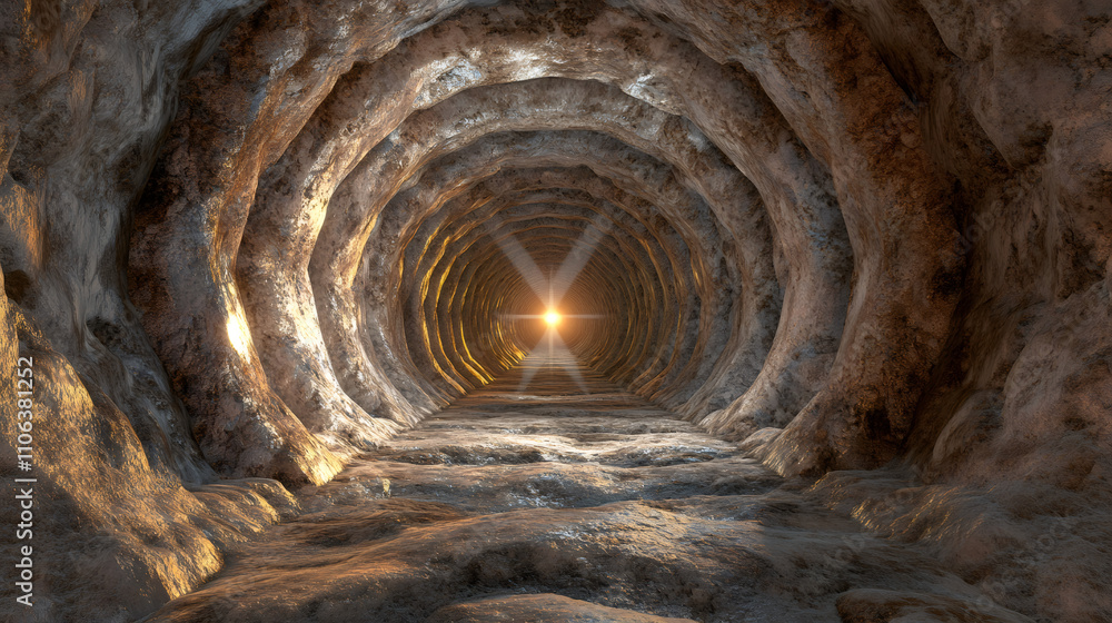 Glimmer of hope at the end of a dark cave tunnel, symbolizing new beginnings Glimmer of hope at the end of a dark cave tunnel, symbolizing new beginnings