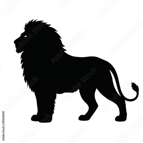 Majestic lion silhouette mane flowing centered on gray background