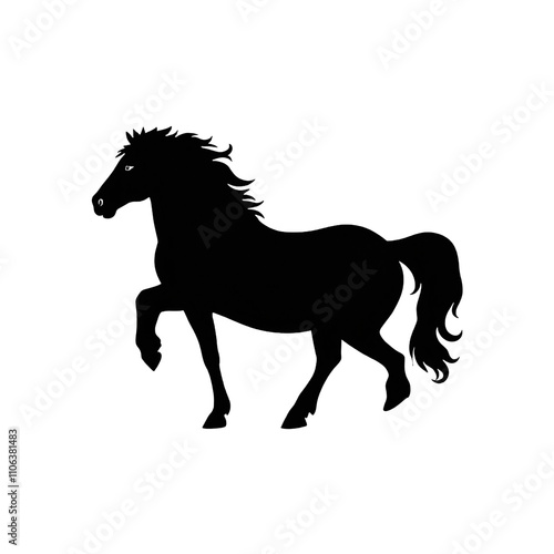 Dynamic silhouette of galloping horse on light gray backdrop