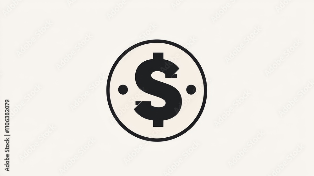 A bold dollar sign icon surrounded by a circular frame on a beige background A bold dollar sign icon surrounded by a circular frame on a beige background