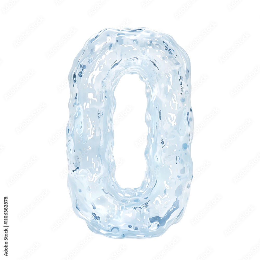 Crystal clear ice like 3D number 0 with frosty textures and soft light refractions Crystal clear ice like 3D number 0 with frosty textures and soft light refractions