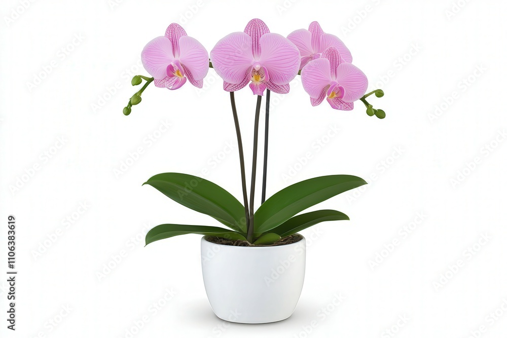 Beautiful pink orchids in a simple white pot Beautiful pink orchids in a simple white pot