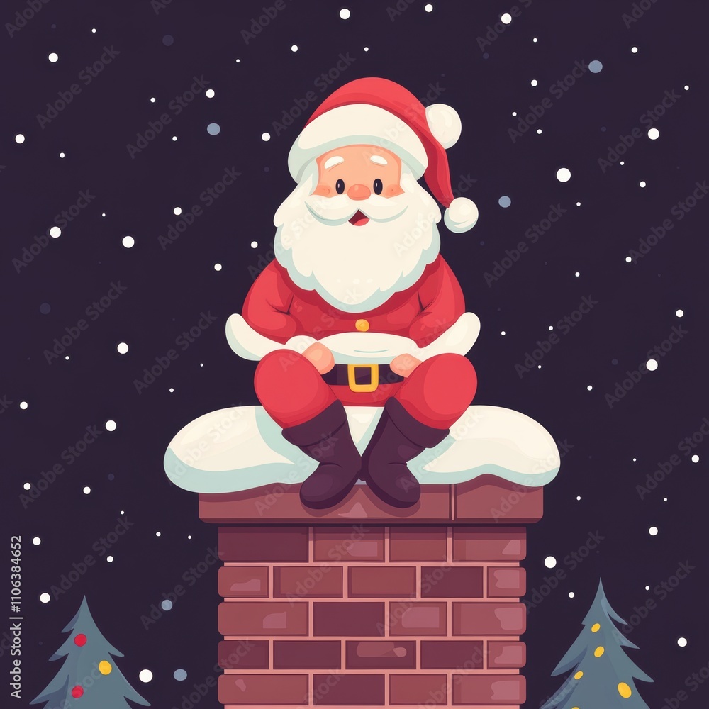 Naklejka premium Santa resting sitting on top of chimney. Holiday Christmas mood.