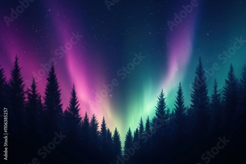 Stunning aurora lights illuminate trees in serene forest