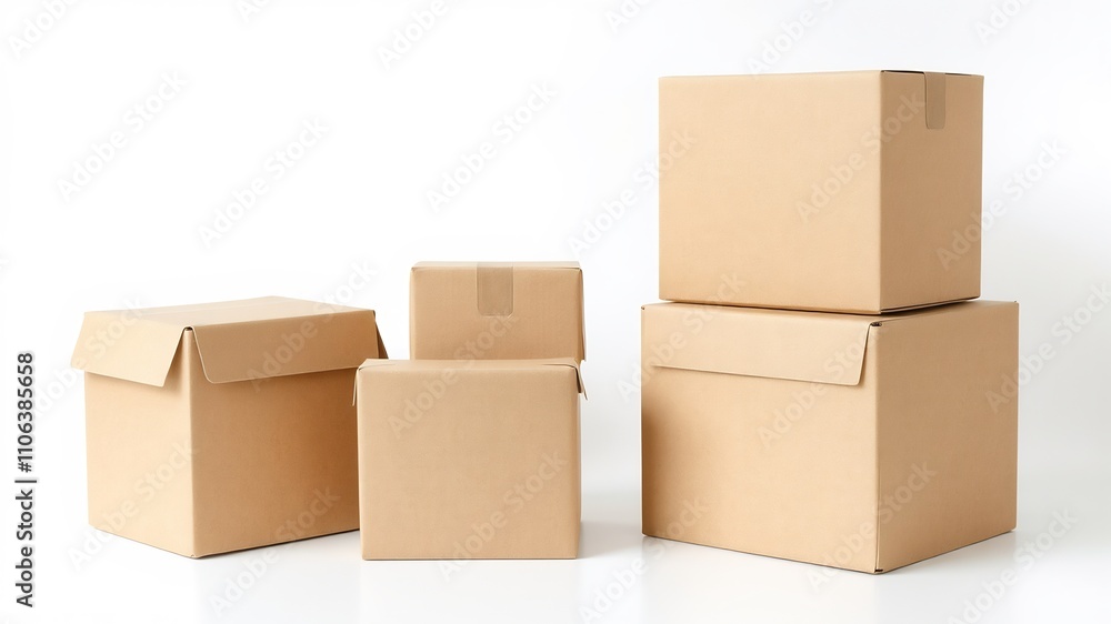 Stacked Cardboard Boxes in Various Sizes for Packaging and Shipping Purposes Stacked Cardboard Boxes in Various Sizes for Packaging and Shipping Purposes