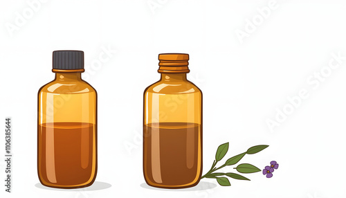 Two essential oil bottles isolated highlighted by white, png