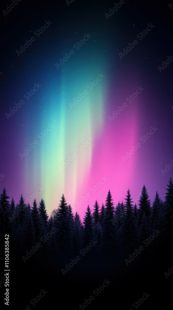 Majestic aurora borealis illuminates a forest at night Majestic aurora borealis illuminates a forest at night