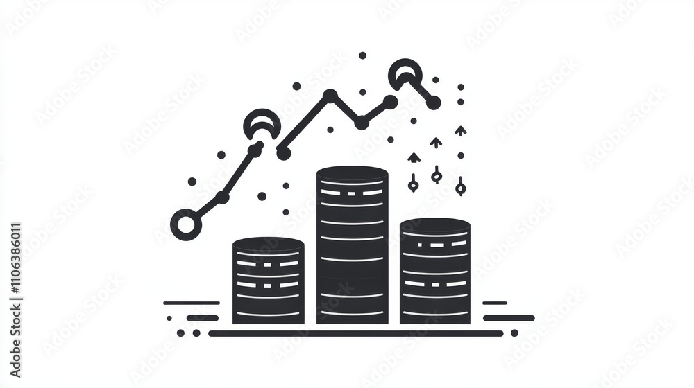 Fototapeta premium A financial bar chart icon with detailed server designs on a dark background