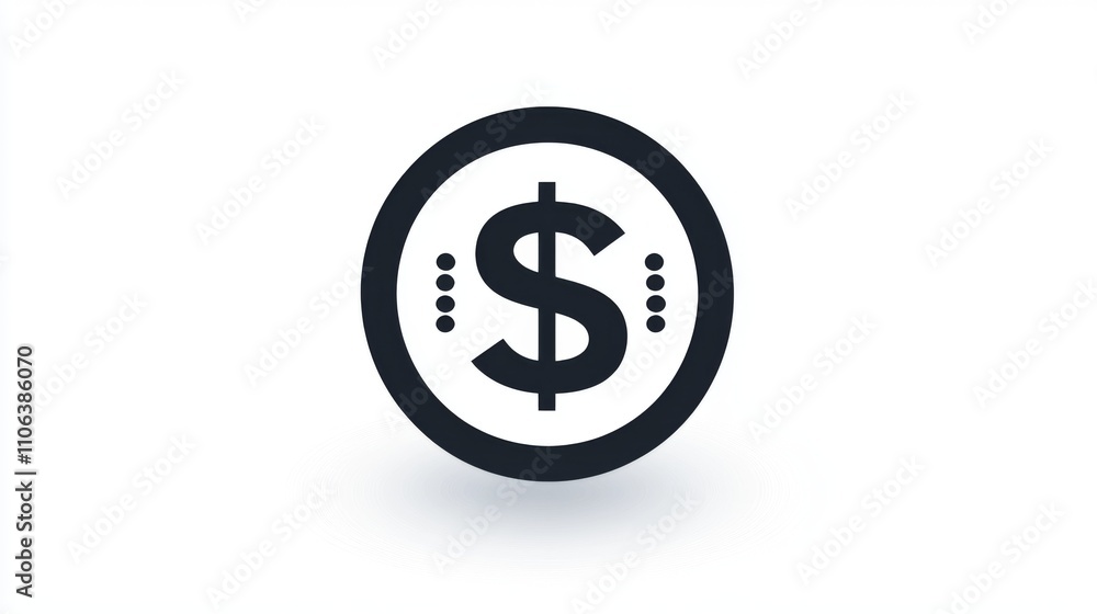 A bold dollar sign icon inside a circular black frame on a white background A bold dollar sign icon inside a circular black frame on a white background