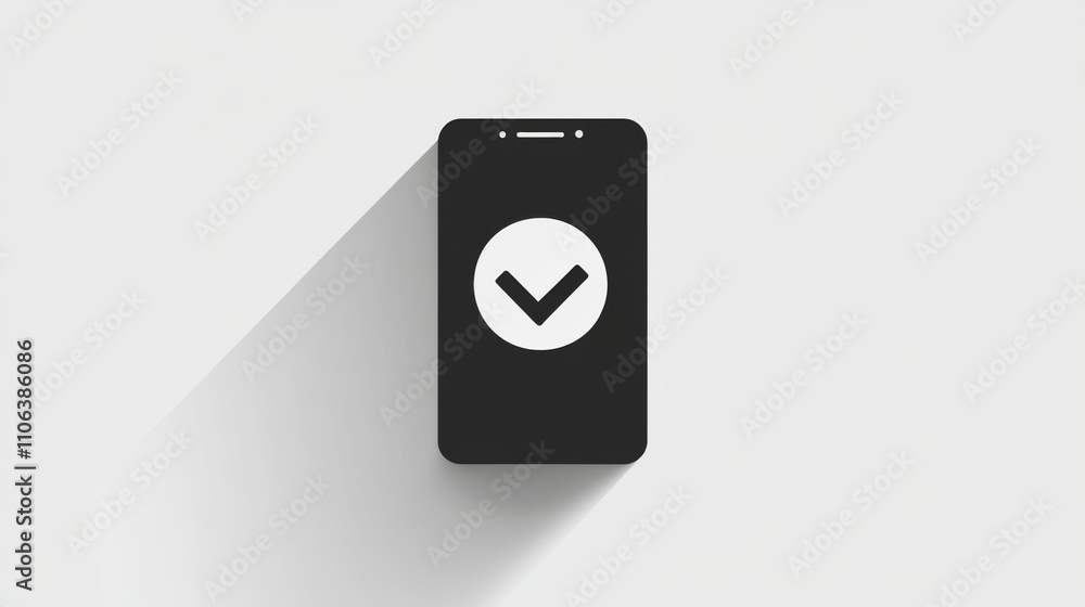 A smartphone icon with a checkmark and sleek design on a black background A smartphone icon with a checkmark and sleek design on a black background