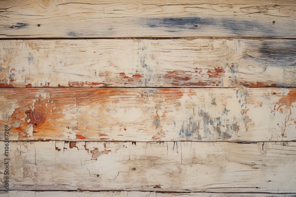 Fototapeta premium Weathered rustic wooden planks with peeling paint in vintage style