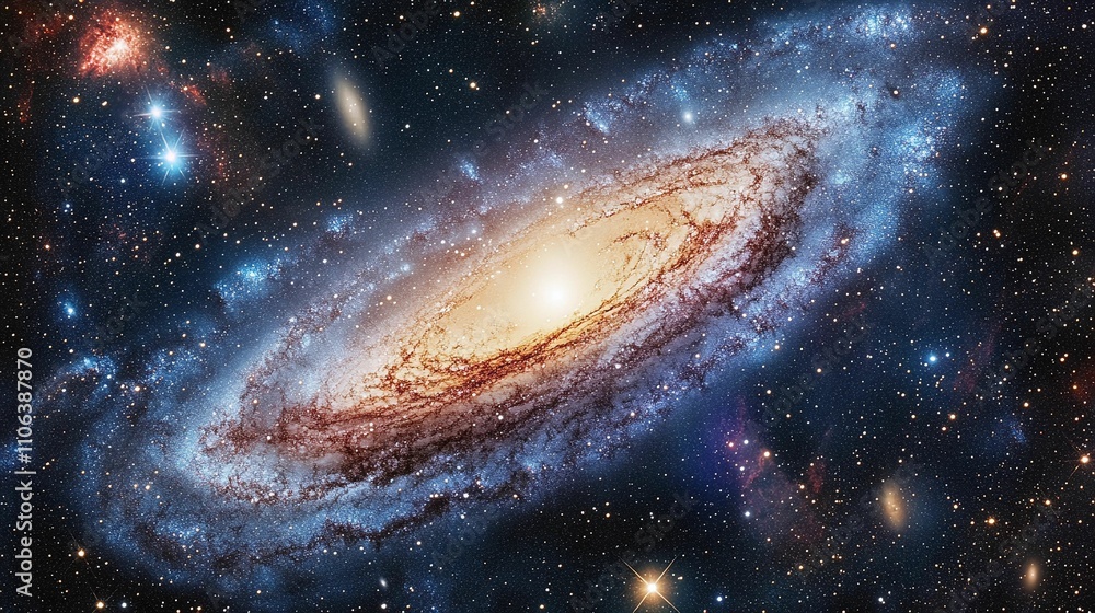 Obraz premium A breathtaking spiral galaxy glowing in the vast expanse of deep space, surrounded by countless stars and cosmic dust, showcasing the universe's beauty and mystery.