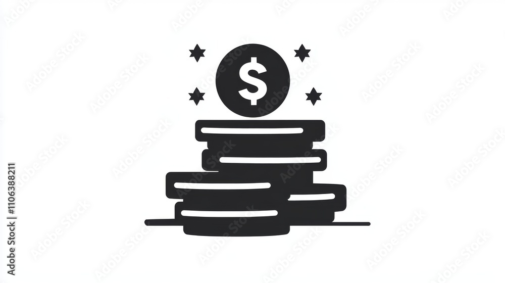 A minimalist stack of coins with a dollar sign on a white background A minimalist stack of coins with a dollar sign on a white background