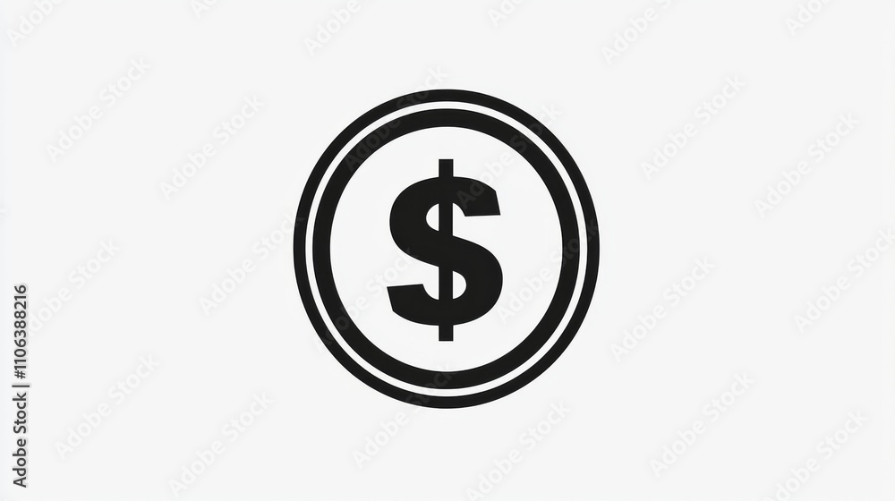 A bold dollar sign icon inside a circular black frame on a white background A bold dollar sign icon inside a circular black frame on a white background