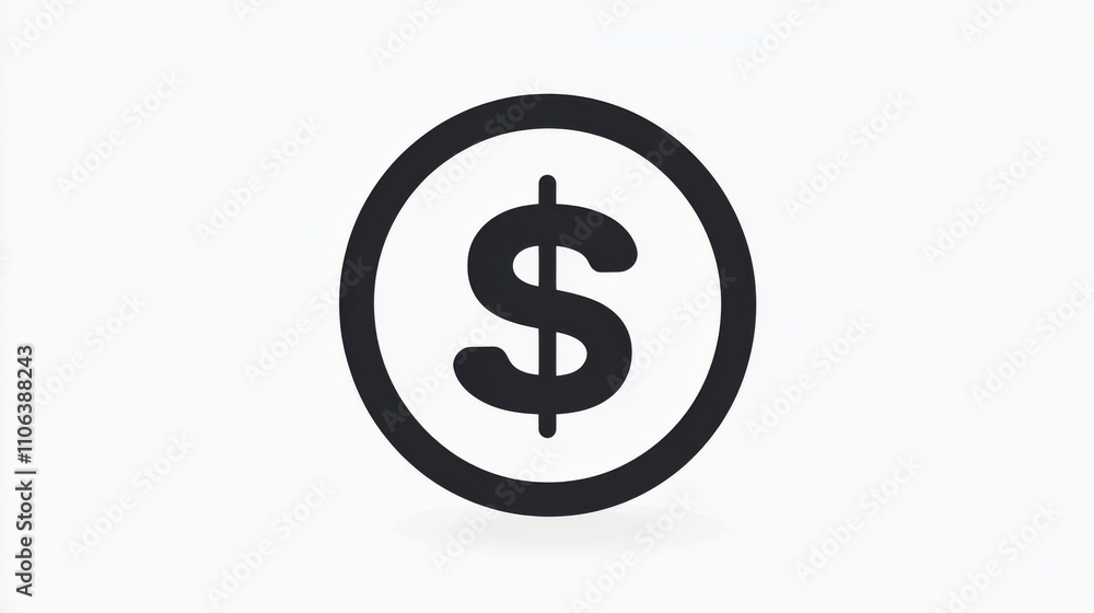 A bold dollar sign icon inside a circular frame on a white background A bold dollar sign icon inside a circular frame on a white background