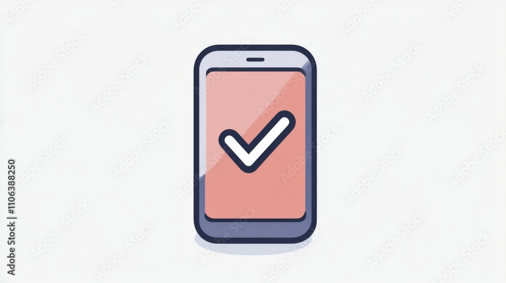 A smartphone icon with a checkmark and pink accents on a white background A smartphone icon with a checkmark and pink accents on a white background