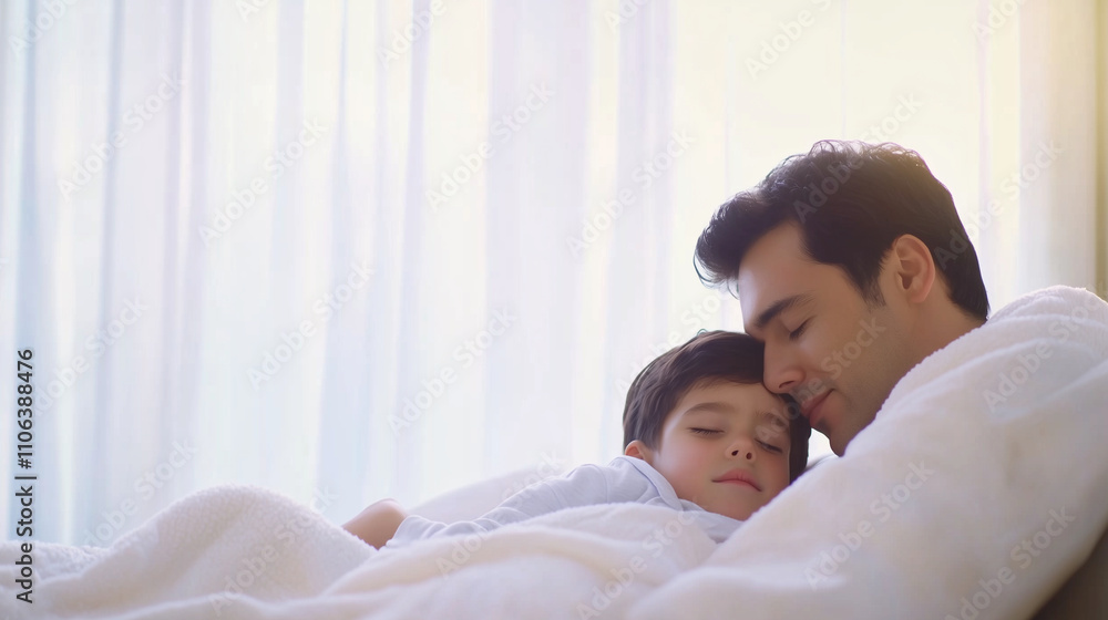 Tender Morning Moments of Father and Son under Blanket Tender Morning Moments of Father and Son under Blanket
