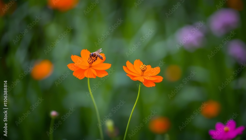 Vibrant floral sea with bees collecting pollen Vibrant floral sea with bees collecting pollen