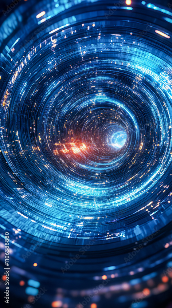 Obraz premium Futuristic digital vortex with glowing lights in dynamic spiral pattern