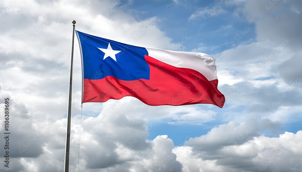 Chilean flag flying proudly in the sky during daytime, symbolizing national pride and unity. Chilean flag flying proudly in the sky during daytime, symbolizing national pride and unity.