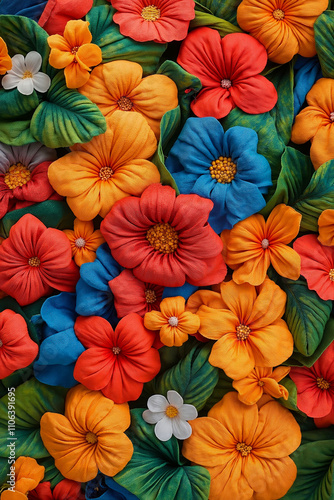 Wallpaper Mural A bunch of colorful flowers and leaves on a blue background Torontodigital.ca