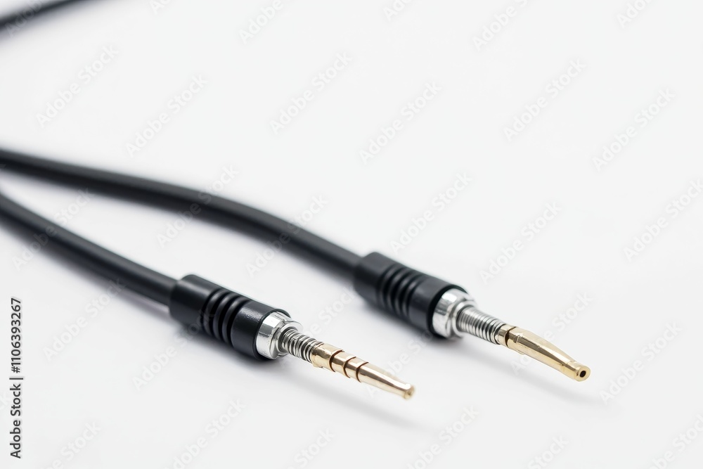 Black cable with two gold-tipped connectors. Black cable with two gold-tipped connectors.