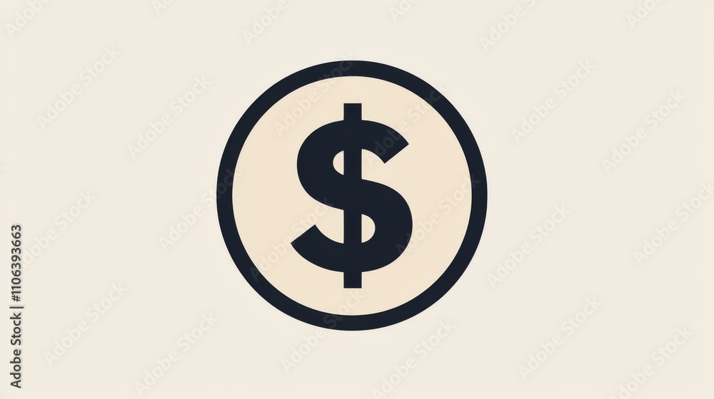 A bold dollar sign icon with a beige circular frame on a white background A bold dollar sign icon with a beige circular frame on a white background