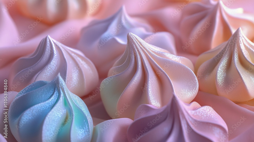 Pastel meringues on soft fabric with shimmering colors Pastel meringues on soft fabric with shimmering colors