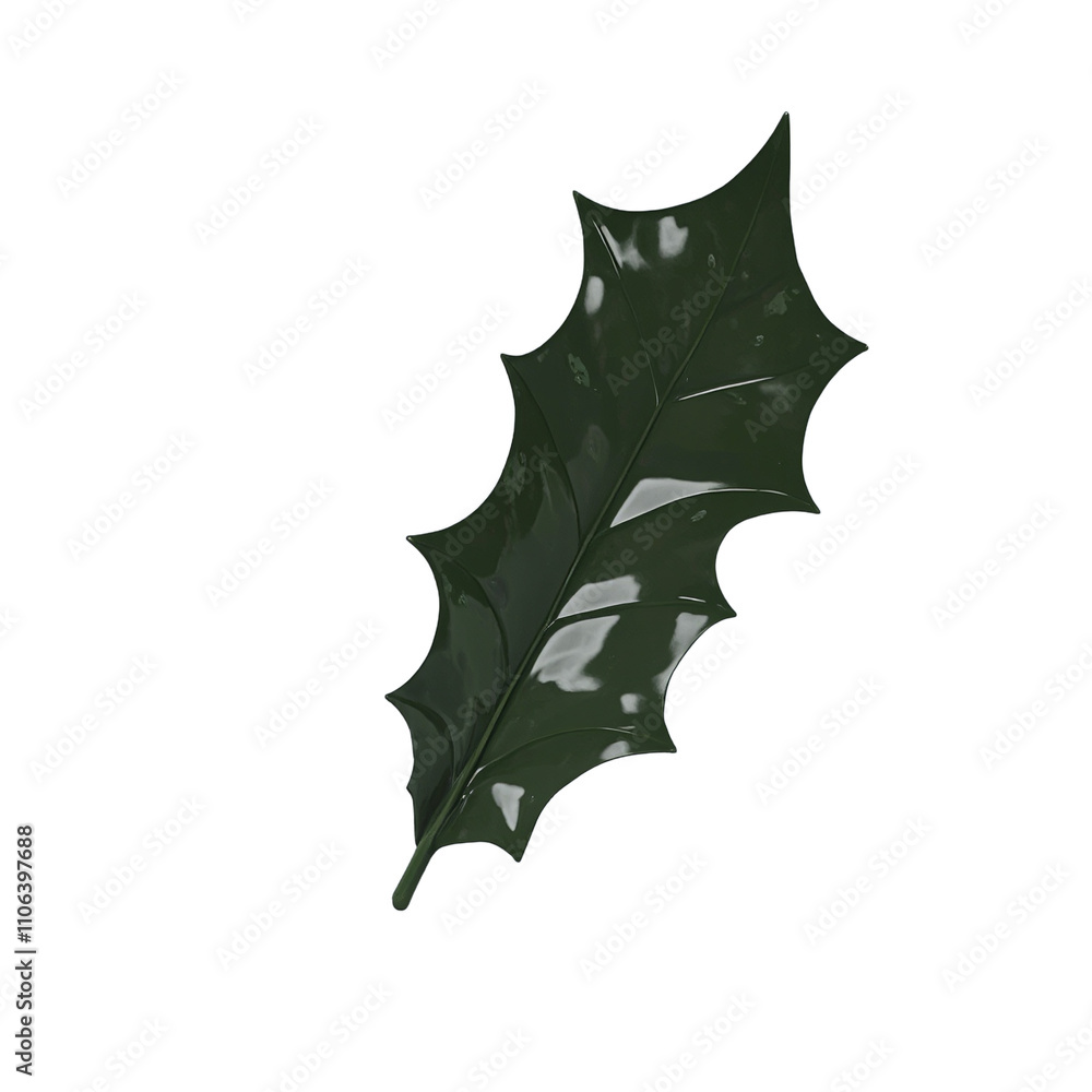Naklejka premium Vibrant holly leaf with glossy finish and sharp spikes contrasting against a light gray backdrop
