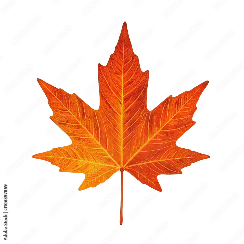 Obraz premium Vibrant orange sugar maple leaf with fiery tones and crisp edges