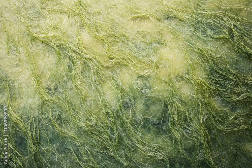 Obraz premium Textured seagrass close-up, fine green strands with visible natural details, lush and aquatic