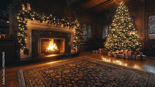 Christmas interior with fireplace
