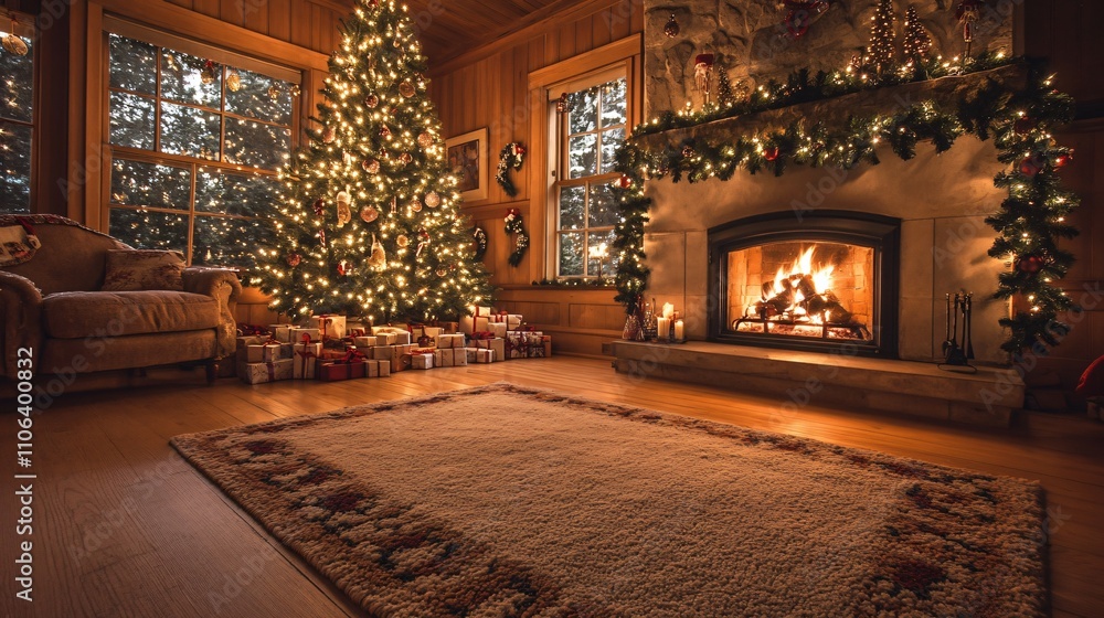 Xmas interior with fireplace Xmas interior with fireplace